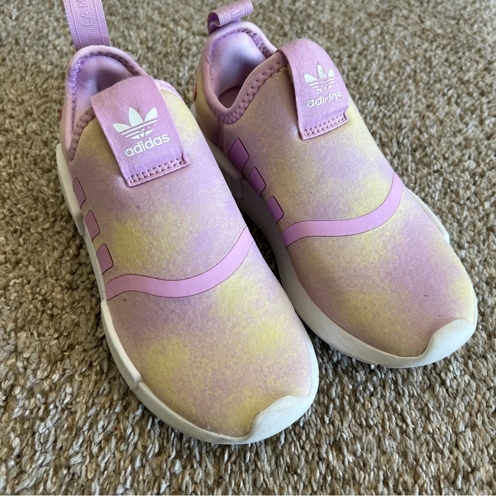 Adidas Kids Tie-Dye Slip-On Sneakers in Pink and Yellow Size 1